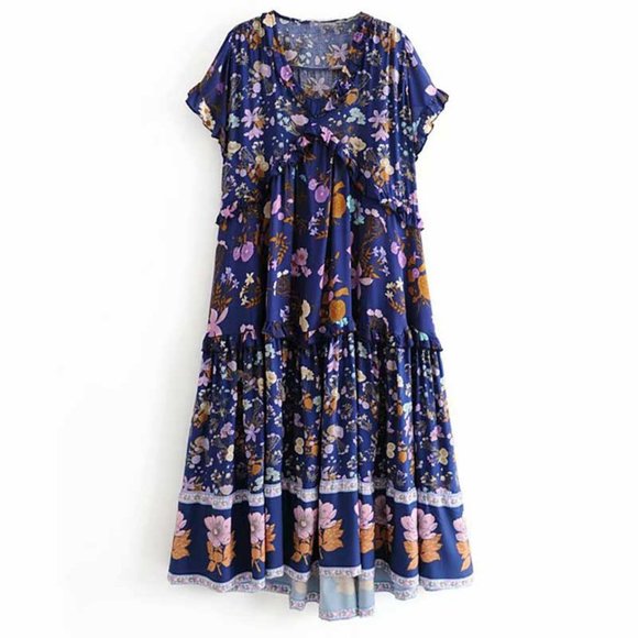 Boho Chic Gypsy Floral Print Maxi Dress - Picture 3 of 3